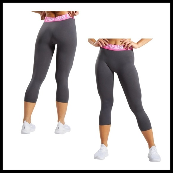GYMSHARK Fit Seamless Cropped Leggings in Charcoal / Hyper Pink - Picture 1 of 7